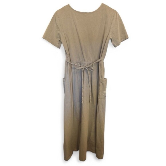 Vintage Bobbie Brooks Khaki Maxi Dress Short Sleeve back tied Zebra Africa SM - Picture 5 of 8